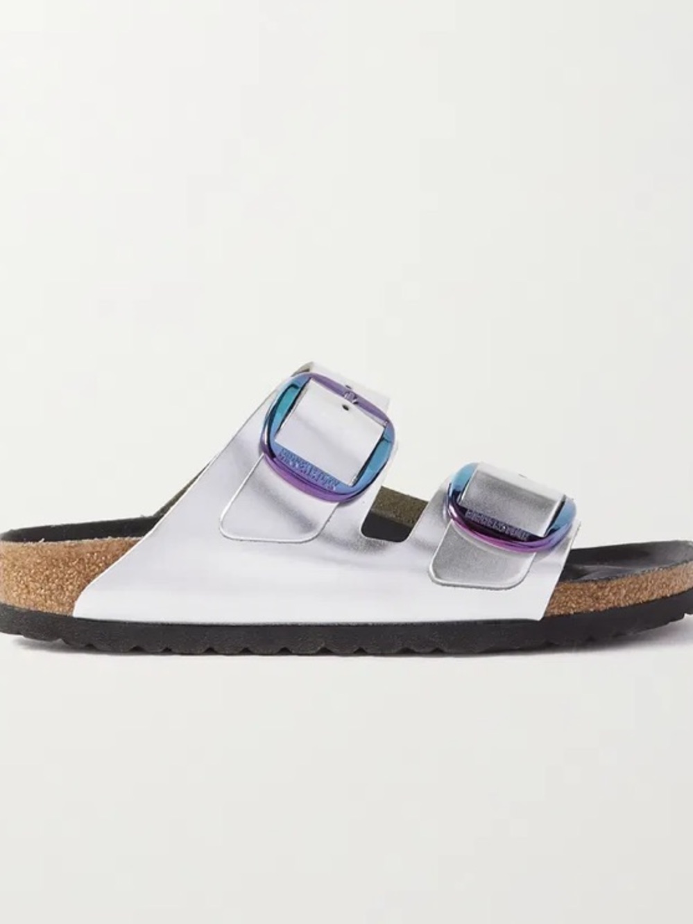 Arizona Big Buckle Lena iridescent purple blue & Silver metallic Leather Sandals - Picture 2 of 8